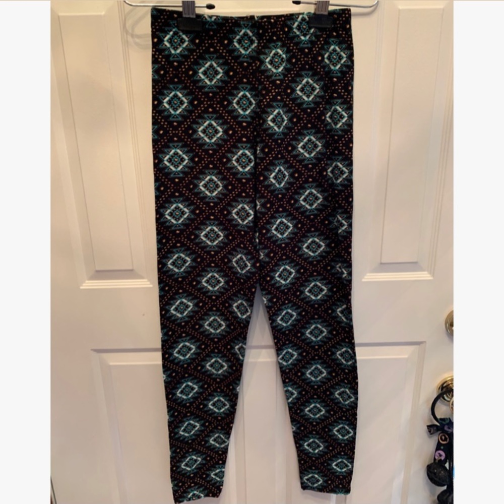 Black Leggings with Blue and Gold Diamond Design